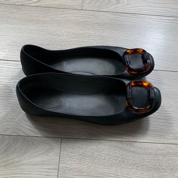 Stuart Weitzman French Horn Black Leather Flat Shoes - Picture 4 of 10